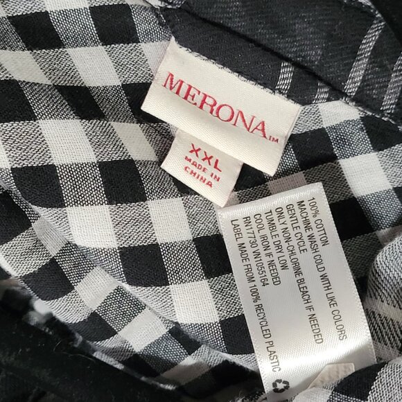 SOFT & COZY BLACK WHITE PLAID FLANNEL SHIRT DRESS 100% COTTON EUC xXL - Picture 7 of 8